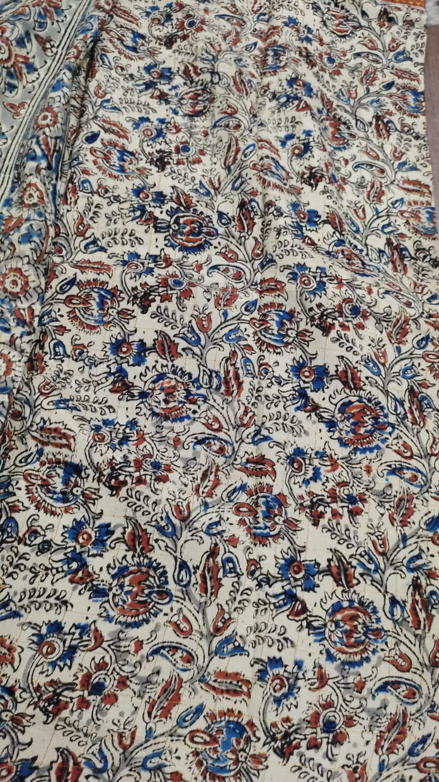 uppada pattu checks saree with kalamkari digital print border