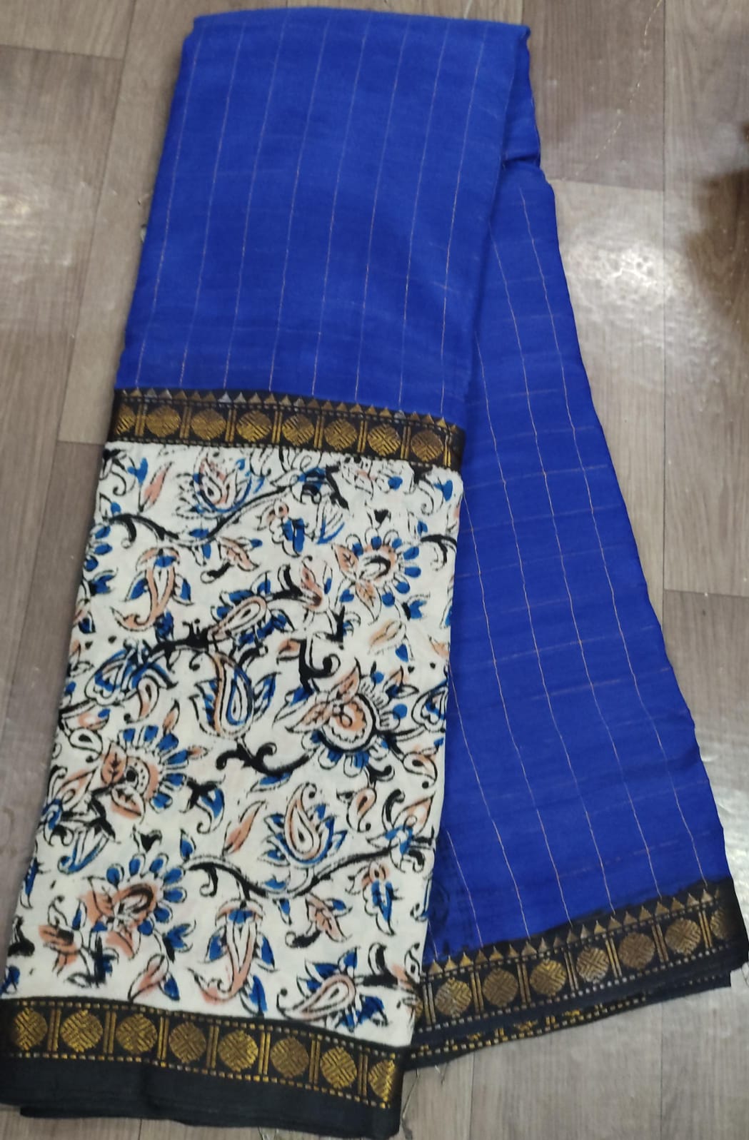 uppada pattu checks saree with kalamkari digital print border