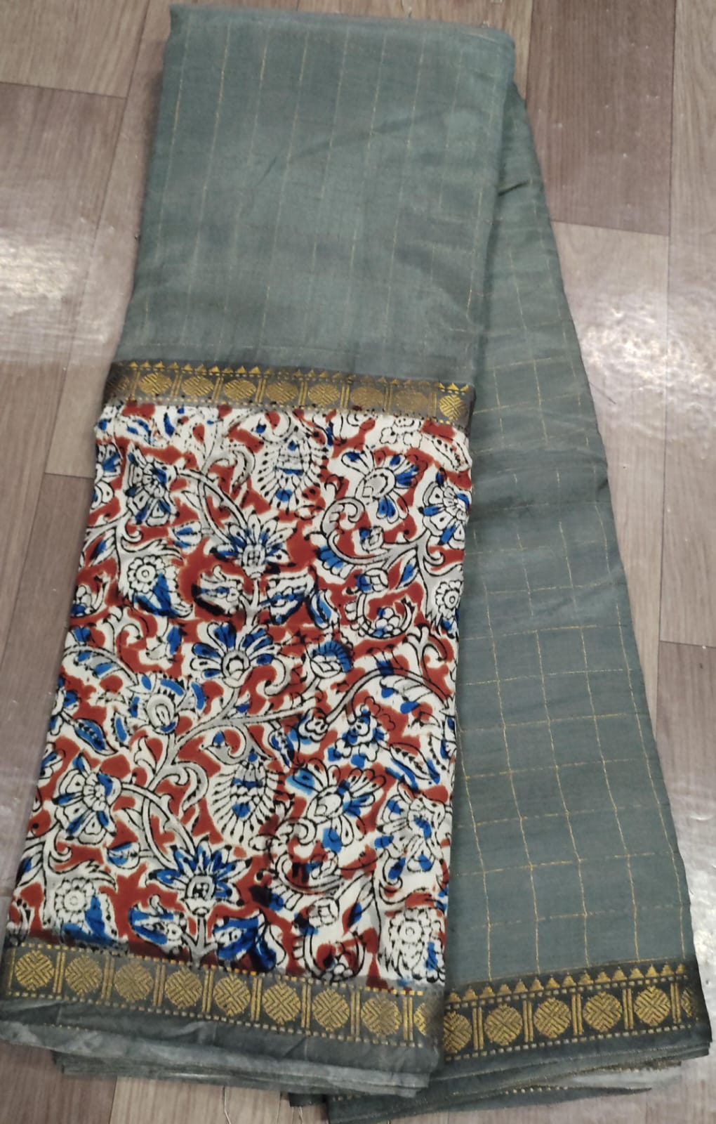 uppada pattu checks saree with kalamkari digital print border