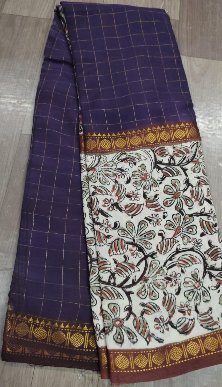 uppada pattu checks saree with kalamkari digital print border