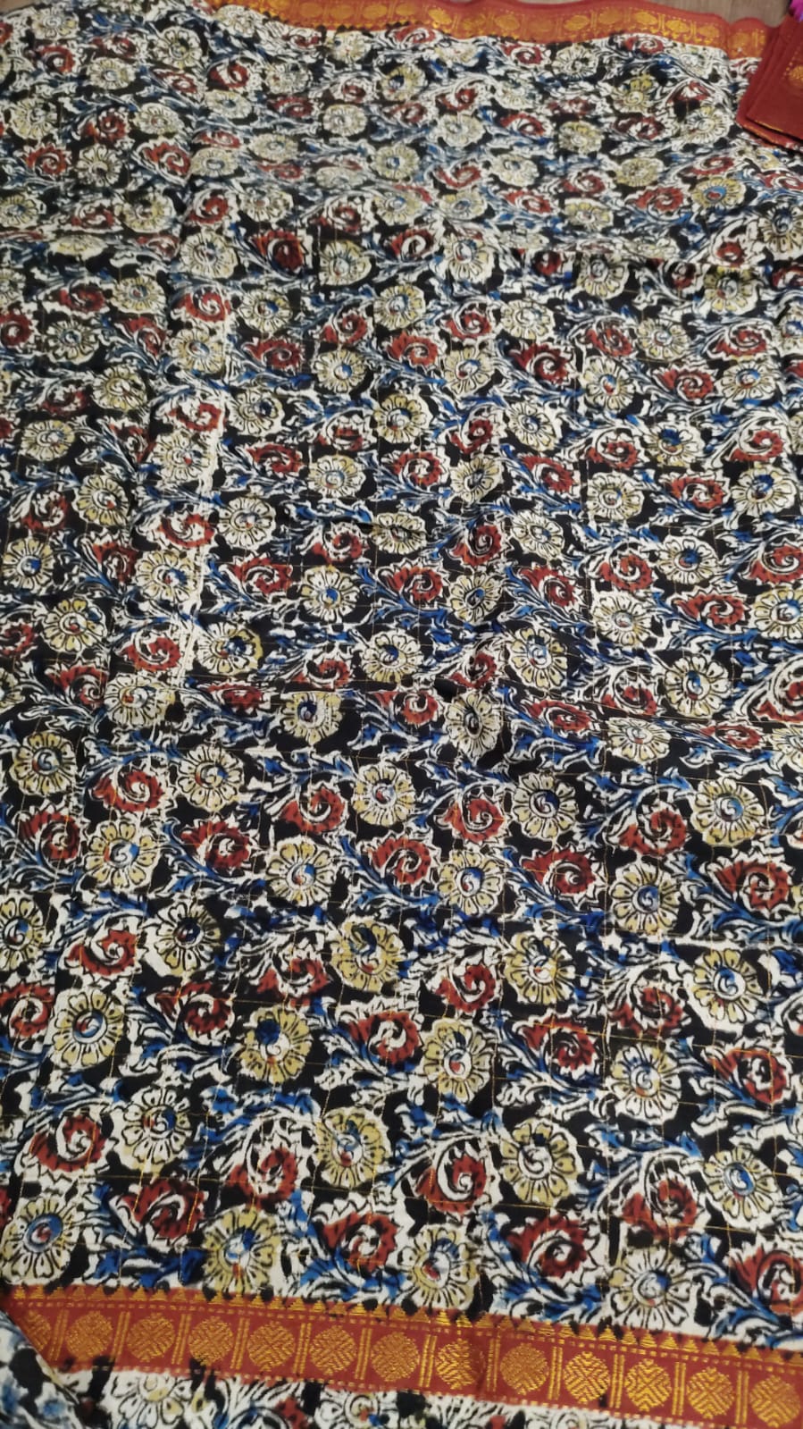 uppada pattu checks saree with kalamkari digital print border