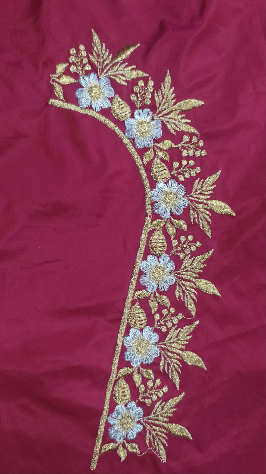 Embroidery Blouse Fabric – Designer Half Pattu Blouse Material (1.25 Meter)