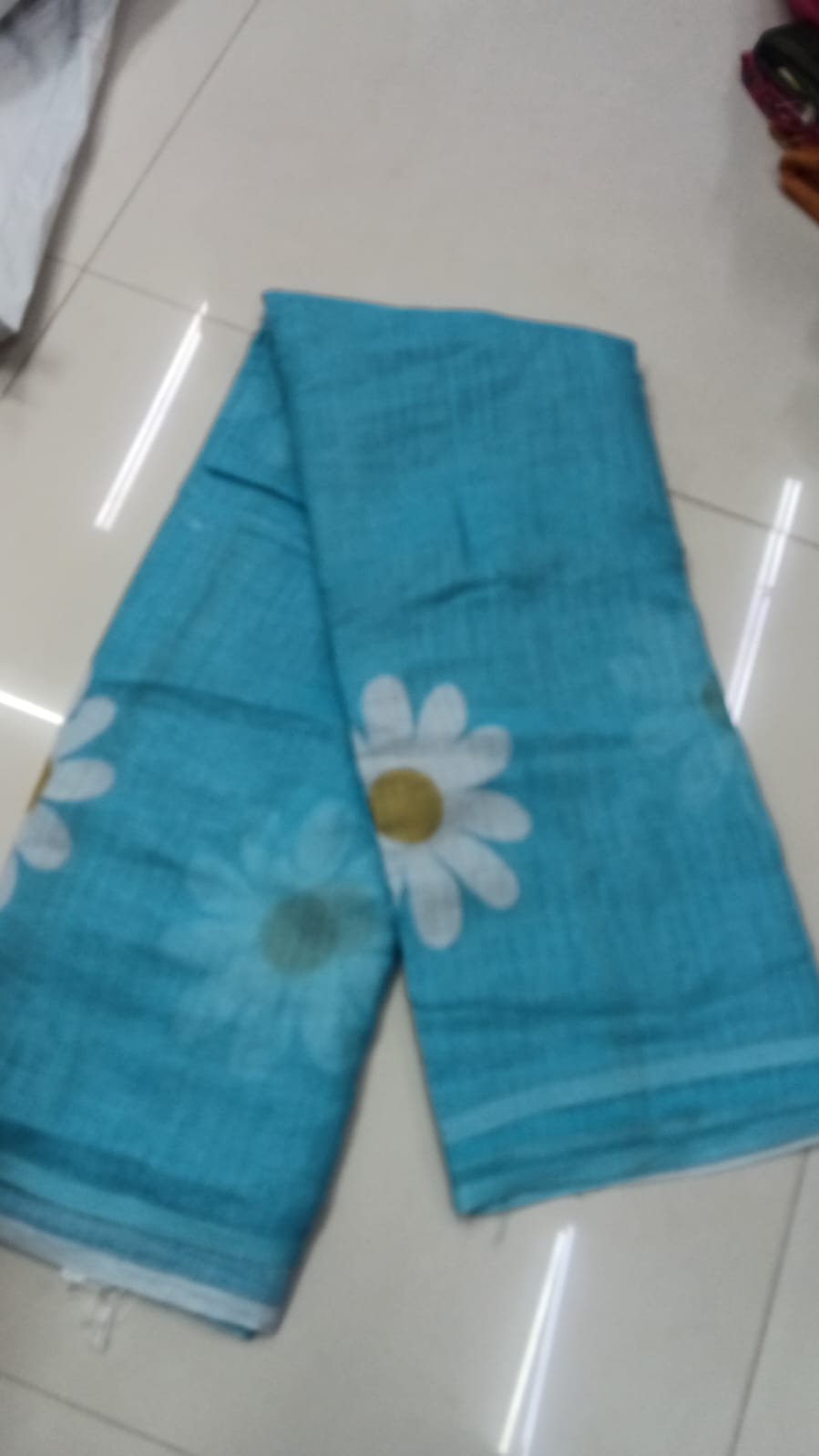 Sky Blue Floral Linen Saree