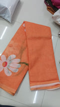 Peach Orange Floral Linen Saree